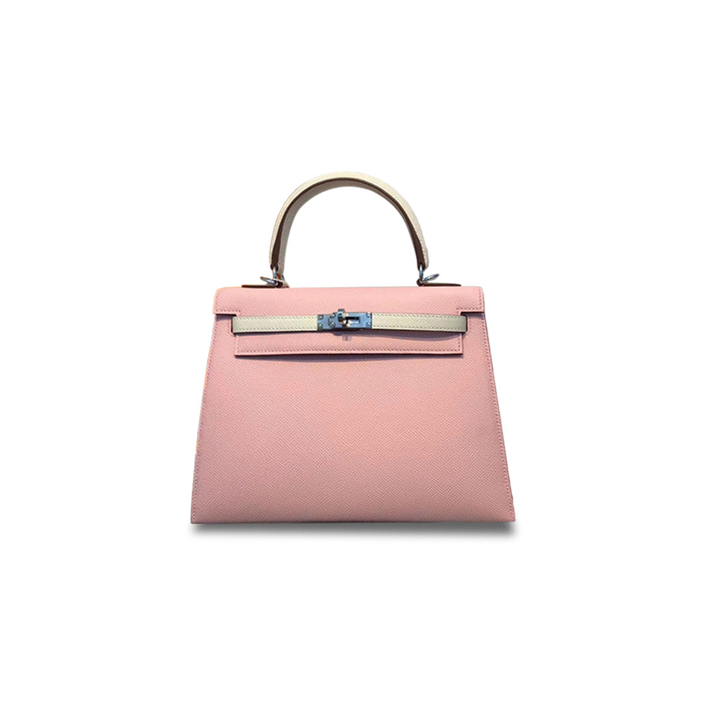 H**mes kelly 25 epsom 3q powder with ck10 milkshake white silver buckle (25*17*7cm)